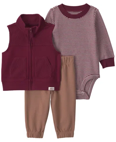 Carter's Babies' Boys' Corduroy Layering Long-sleeve Bodysuit, Vest And Pants, 3-piece Set In Burgundy