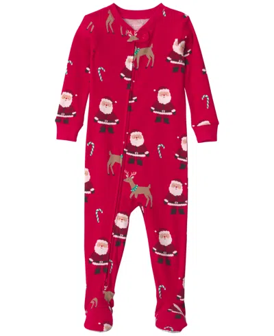 Carter's Babies' Boys' Or Girls' Santa 2-way Zipper Footed Pajamas In Burgundy