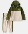 Carter's Boys Toddler 2t-5t 2-piece Color Block Hoodie And Pants Set In Green