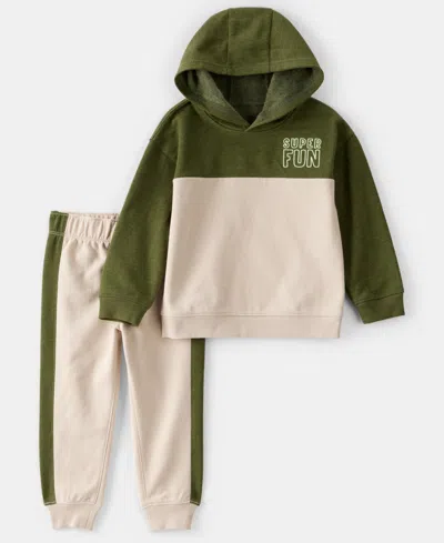 Carter's Babies' Boys Toddler 2t-5t 2-piece Color Block Hoodie And Pants Set In Green