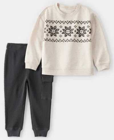 Carter's Babies' Boys Toddler 2t-5t 2-piece Fair Isle Long-sleeve T-shirt And Pants Set In White