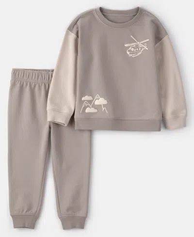 Carter's Babies' Boys Toddler 2t-5t 2-piece Helicopter French Terry Long-sleeve Sweatshirt And Pants Set In Brown