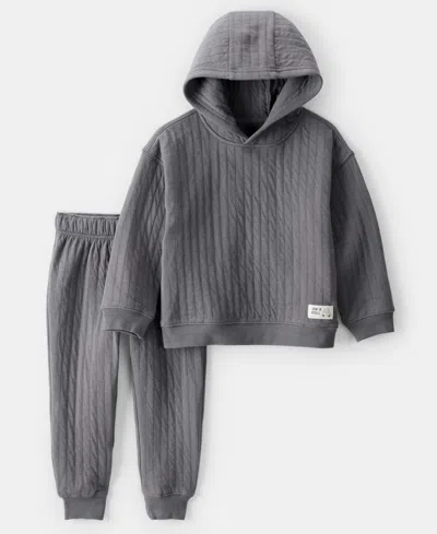 Carter's Babies' Boys Toddler 2t-5t 2-piece Ribbed Hoodie And Pants Set In Gray