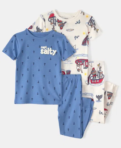 Carter's Babies' Boys' Toddler 2t-5t Anchor Print Top And Pajama Pants, 4-piece Set In Multi