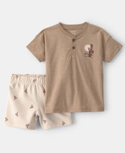 Carter's Babies' Boys' Toddler 2t-5t Desert Cactus Henley Top And Shorts, 2-piece Set In Brown