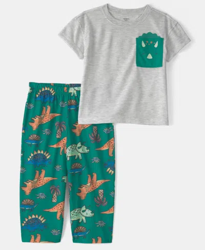 Carter's Babies' Boys' Toddler 2t-5t Dinosaur Loose-fit Top And Pants, 2-piece Pajama Set In Green