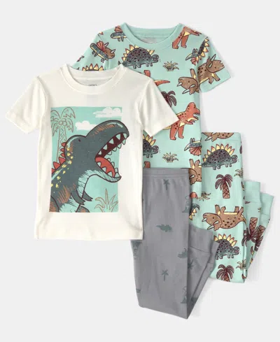 Carter's Babies' Boys' Toddler 2t-5t Dinosaur Print Top And Pajama Pants, 4-piece Set In Multi
