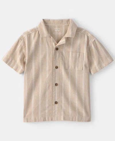 Carter's Babies' Boys' Toddler 2t-5t Striped Linen Button-down Shirt In Brown