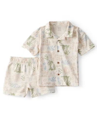 Carter's Babies' Boys' Toddler 2t-5t Palm Tree Tropical Top And Short Set, 2-piece Set In White