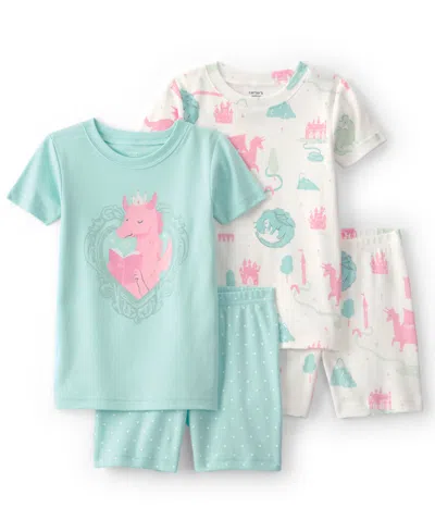 Carter's Babies' Boys' Toddler 2t-5t Short-sleeve T-shirt And Snug-fit Pants, 4-piece Pajama Set In Multi