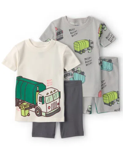Carter's Babies' Boys' Toddler 2t-5t Short-sleeve T-shirt And Snug-fit Shorts, 4-piece Pajama Set In Multi