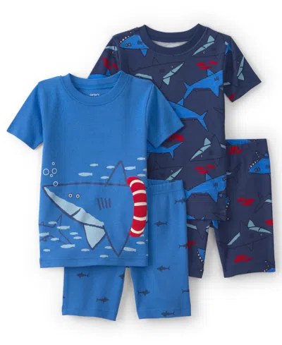 Carter's Babies' Boys' Toddler 2t-5t Short-sleeve T-shirt And Snug-fit Shorts, 4-piece Pajama Set In Multi