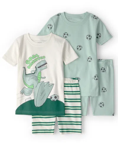 Carter's Babies' Boys' Toddler 2t-5t Soccer Short-sleeve T-shirt And Snug-fit Pants, 4-piece Pajama Set In Green