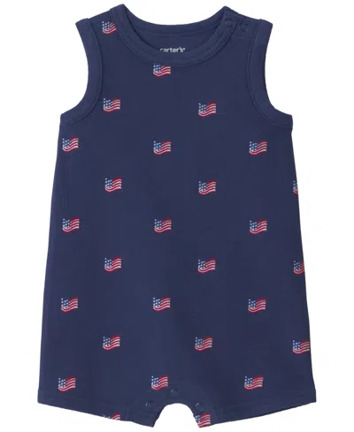 Carter's Cater's Baby Boys' American Flag Sleeveless Romper In Blue