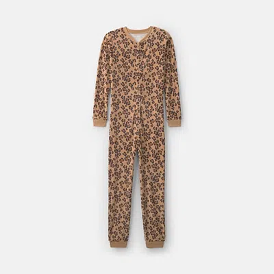 Carter's Cheetah Little & Big Kid Girls Crew Neck Long Sleeve One Piece Pajama In Brown