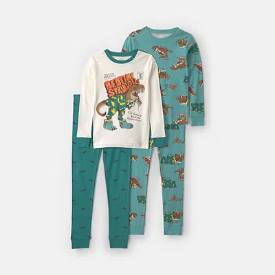 Carter's Dinosaur Little & Big Kid Boys Crew Neck Long Sleeve 4-pc. Pajama Set In Brown