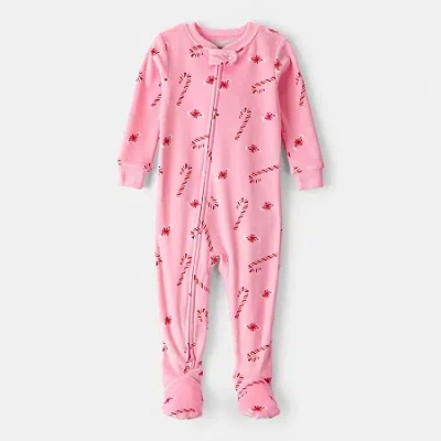 Carter's Family Matching Candy Cane Baby Girls Footed Round Neck Long Sleeve Matching Family One Piece Pajama In Pink