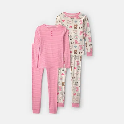 Carter's Family Pets Little & Big Kid Girls Crew Neck Long Sleeve 4-pc. Pajama Set In Blue