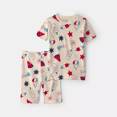 Carter's Fourth Of July Little & Big Kid Boys Round Neck Short Sleeve 2-pc. Pajama Set In Neutral