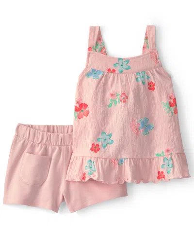 Carter's Babies' Girls' 2t-5t Floral Ruffle Top And Shorts, 2-piece Set In Pink