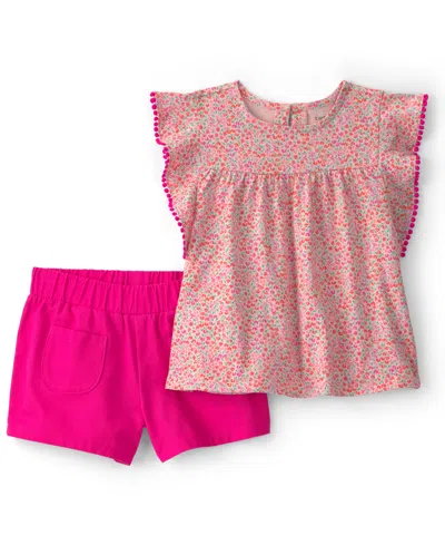 Carter's Babies' Girls' 2t-5t Flower Top And Shorts, 2-piece Set In Pink