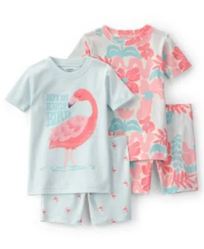 Carter's Carters Girls Baby Toddler Short Sleeve T Shirt Snug Fit Shorts 4 Piece Pajama Set In Blue