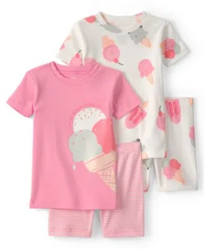 Carter's Carters Girls Baby Toddler Short Sleeve T Shirt Snug Fit Shorts 4 Piece Pajama Set In Pink