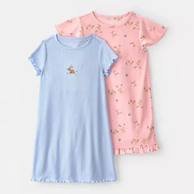 Carter's Kids' Girls Round Neck Short Sleeve 2-pc. Nightgown In Blue