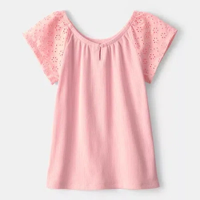 Carter's Kids' Girls Round Neck Short Sleeve Blouse In Pink