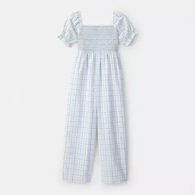 Carter's Kids' Girls Short Sleeve Squares Romper In Blue