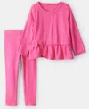 Carter's Girls Toddler 2t-5t 2-piece Bow Peplum Long-sleeve Top And Leggings Set In Pink