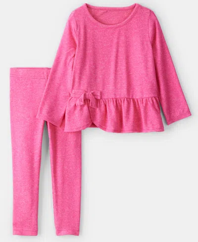 Carter's Babies' Girls Toddler 2t-5t 2-piece Bow Peplum Long-sleeve Top And Leggings Set In Pink