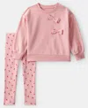 Carter's Baby Girls 2-piece Cherry Bow French Terry Sweatshirt And Pants Set In Pink