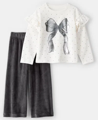 Carter's Babies' Girls Toddler 2t-5t 2-piece Day Dream Bow Print Long-sleeve Top And Pants Set In White