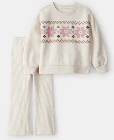 Carter's Babies' Girls Toddler 2t-5t 2-piece Day Dream Fleece Fairisle Long-sleeve Top And Pants Set In White