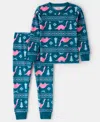 Carter's Girls Toddler 2t-5t 2-piece Dinosaur Print Snug Fit Long-sleeve Top And Pants Pajama Set In Blue