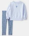 Carter's Baby Girls 2-piece Floral Long-sleeve Sweatshirt And Pants Set In Blue