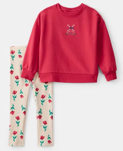 Carter's Babies' Girls Toddler 2t-5t 2-piece Floral Windmill Long-sleeve T-shirt And Leggings Set In Multi