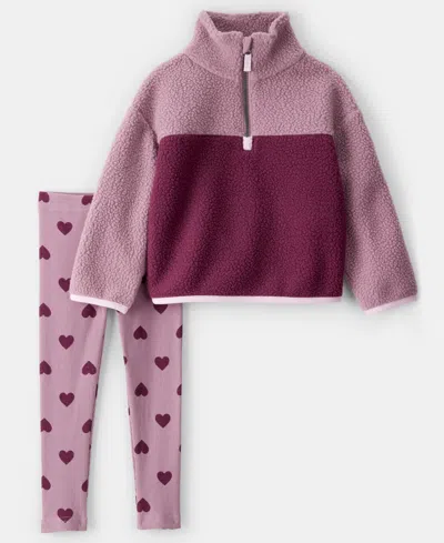 Carter's Babies' Girls Toddler 2t-5t 2-piece Half-zip Sweatshirt And Leggings Set In Purple