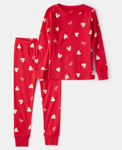 Carter's Babies' Girls Toddler 2t-5t 2-piece Valentine's Day Heart Long-sleeve Top And Pants Pajama Set In Red