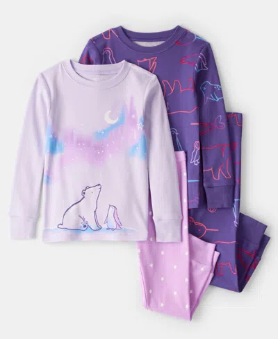 Carter's Babies' Girls Toddler 2t-5t 4-piece Penguin And Polar Bear Snug Fit Long-sleeve And Pants Pajama Set In Purple