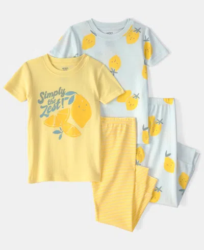 Carter's Babies' Girls' Toddler 2t-5t Lemon Print Top And Pajama Pants, 4-piece Set In Multi