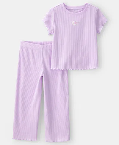 Carter's Babies' Girls' Toddler 2t-5t Moon Rib Loose-fit Top And Pants, 2-piece Pajama Set In Purple