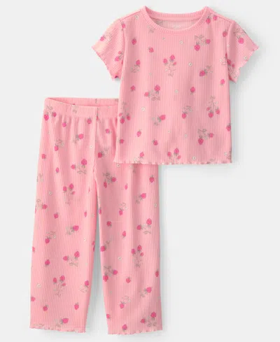Carter's Babies' Girls' Toddler 2t-5t Strawberry Loose-fit Top And Pants, 2-piece Pajama Set In Pink