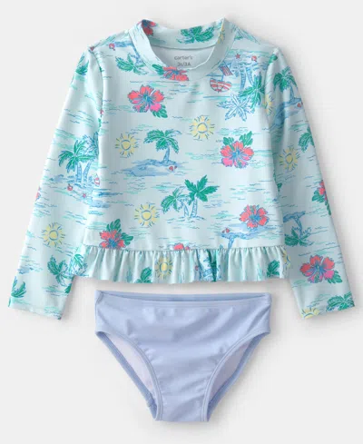 Carter's Babies' Girls' Toddler 2t-5t Tropical Beach Rashguard & Swim Bottoms, 2-piece Set In Multi