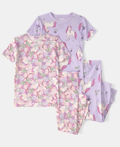 Carter's Babies' Girls' Toddler 2t-5t Unicorn Floral Top And Pajama Pants, 4-piece Set In Multi
