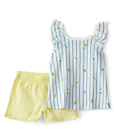Carter's Babies' Girls' Toddler 2t-5t Lemon Striped Top & Short, 2-piece Set In Yellow