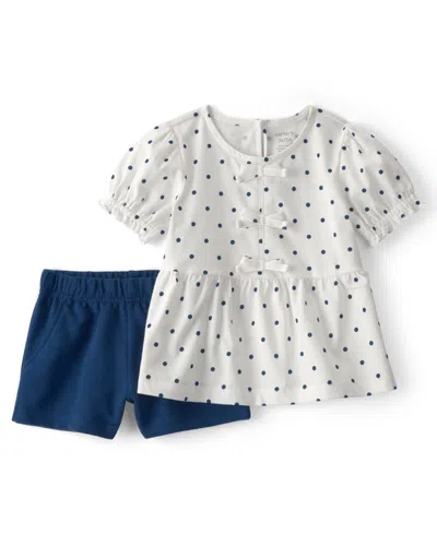 Carter's Babies' Girls' Toddler 2t-5t Polka Dots Top & Short, 2-piece Set In Blue
