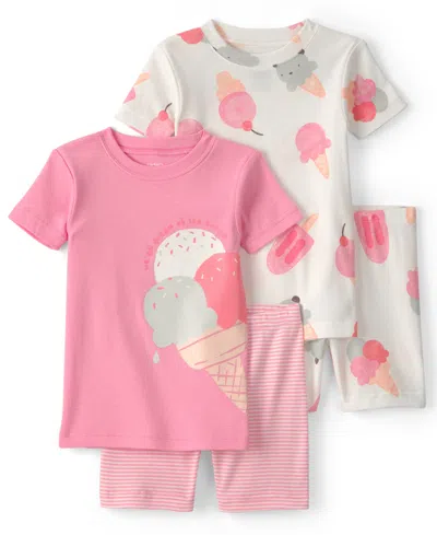 Carter's Babies' Girls' Toddler 2t-5t Short-sleeve T-shirt And Snug-fit Shorts, 4-piece Pajama Set In Multi