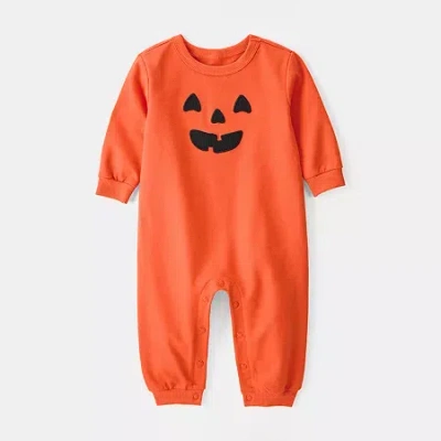 Carter's Halloween Baby Unisex Round Neck Long Sleeve Jumpsuit In Orange